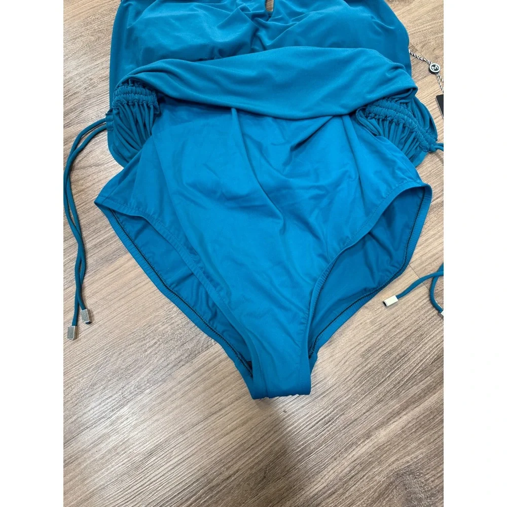 Magicsuit Women Teal Blue Blouson High Neck One Piece Swimsuit NWT Size 16